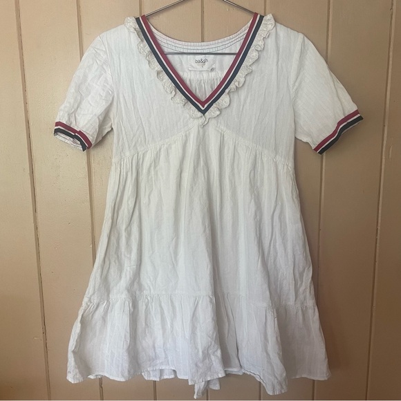 Ba&sh Desert Dress Ecru Natural Racing Stripe Delicate Ruffle - Picture 4 of 9